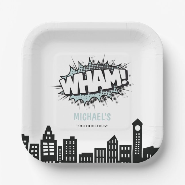 Comics Book Superhero Birthday Paper Plates (Front)