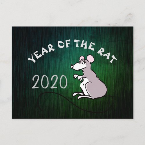Comics Chinese Rat New Year 2020 Green Postcard