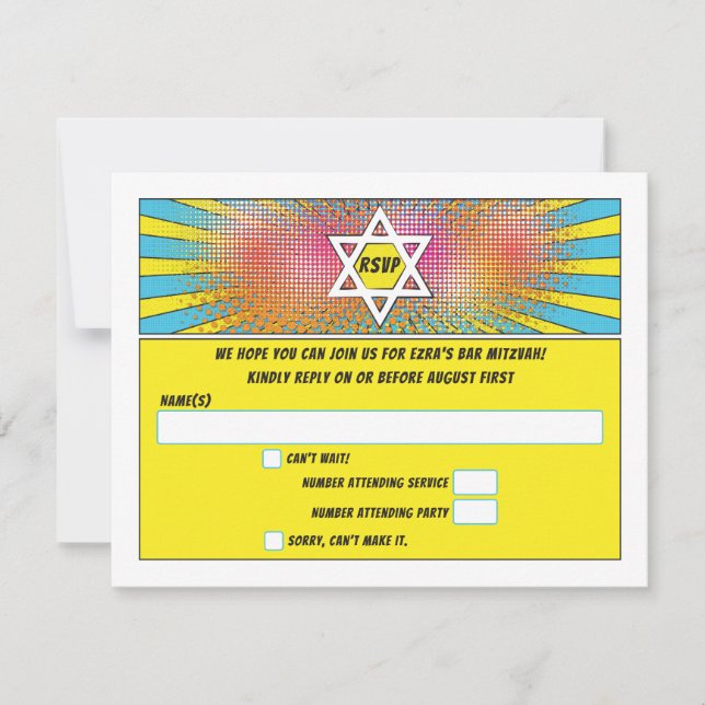 Comics Comic Book Bar Mitzvah or Bat Mitzvah RSVP (Front)