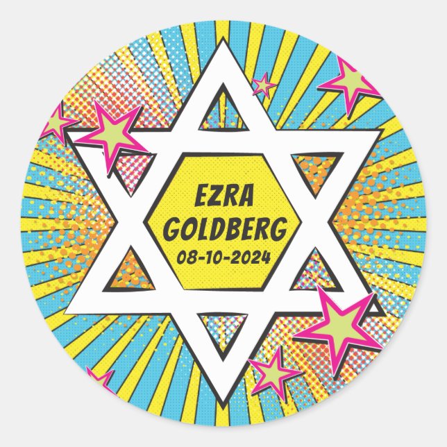 Comics Comic Book Bar Mitzvah Star of David Classic Round Sticker (Front)