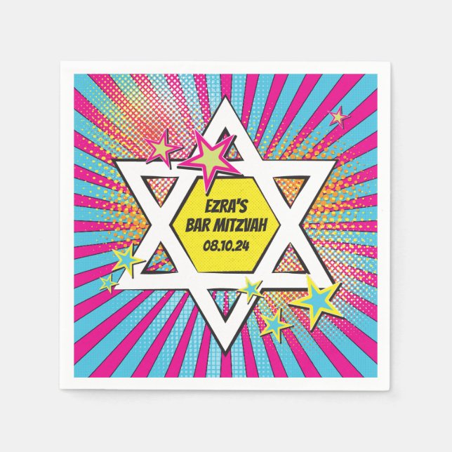 Comics Comic Book Bar Mitzvah Star of David Napkins (Front)