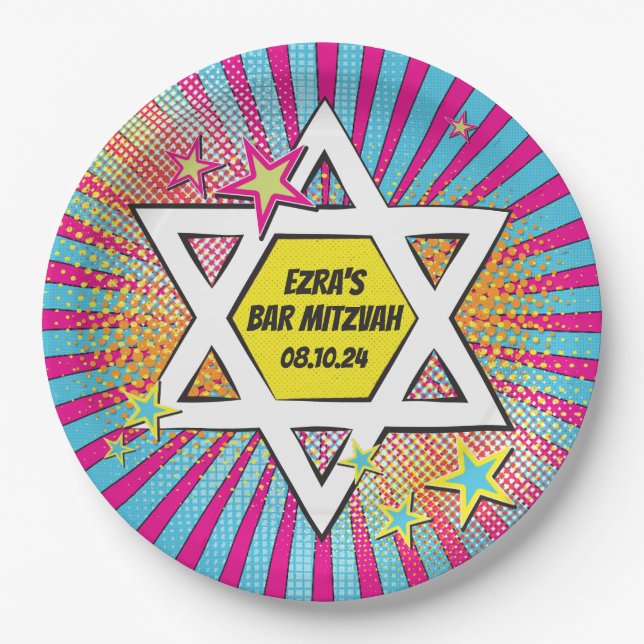 Comics Comic Book Bar Mitzvah Star of David Paper Plates (Front)