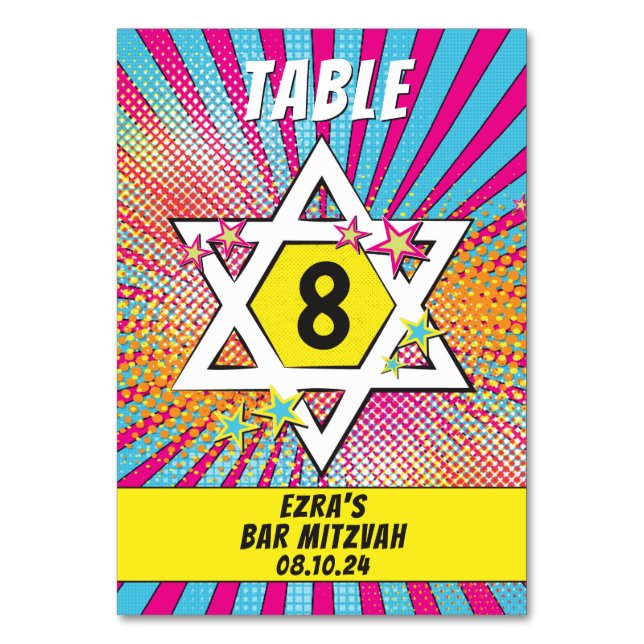 Comics Comic Book Bar Mitzvah Star of David Table Number (Front)