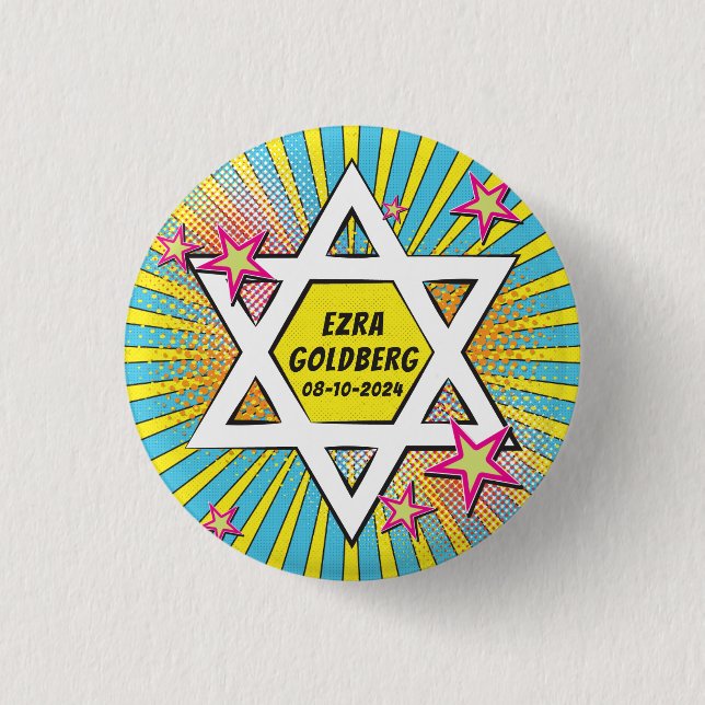 Comics Comic Book Bar or Bat Mitzvah personalized Button (Front)