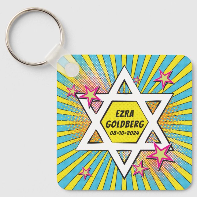 Comics Comic Book Bar or Bat Mitzvah personalized Keychain (Front)