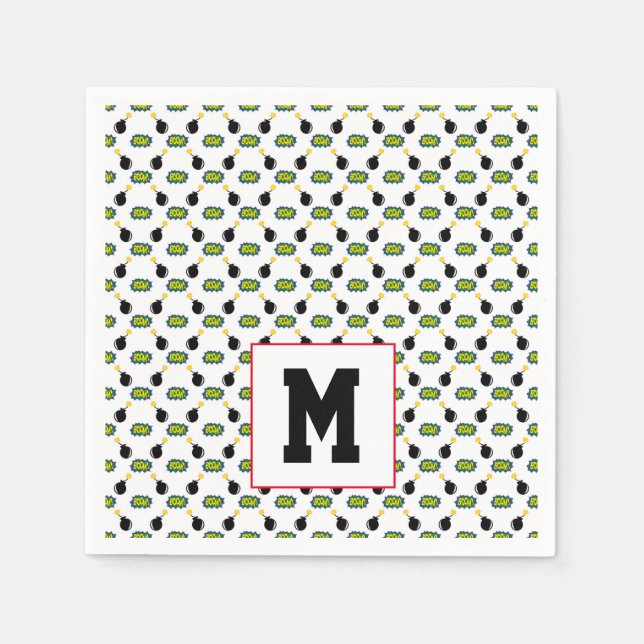 Comics Funny Superhero Boom Bomb Smart INITIAL Napkins (Front)