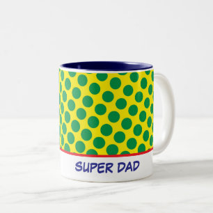 Comics Funny Superhero Dots SUPER DAD Colorful Two-Tone Coffee Mug
