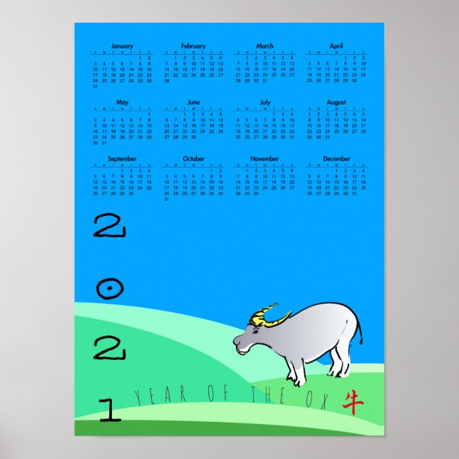 Comics Landscape Ox Chinese New Year 2021 Calendar Poster (Front)