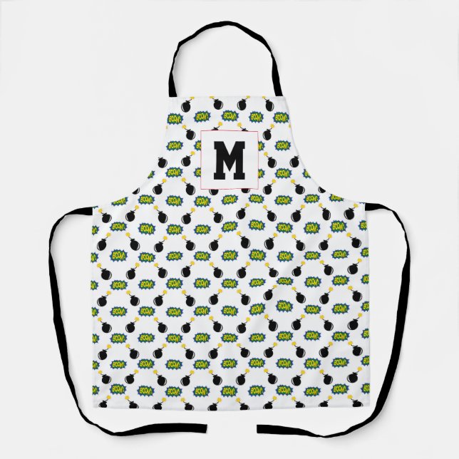 Comics Superhero INITIAL Boom Bomb Smart Fun  Apron (Front)