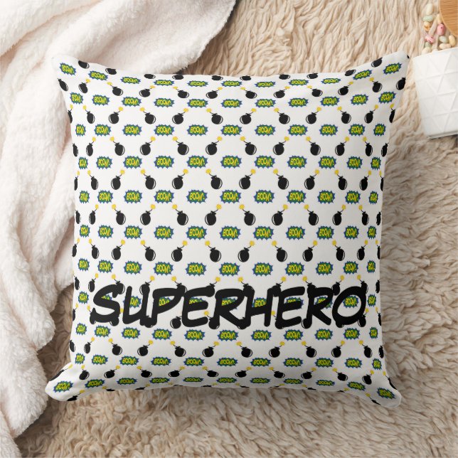 Comics Superhero NAME Pow Bang Bomb Kids Fun Throw Pillow (Blanket)