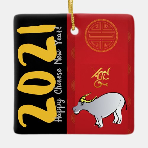 Comics Traditional Chinese Ox Year 2021 CRO Ceramic Ornament