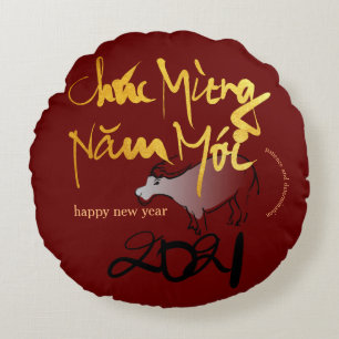 Comics Traditional Vietnamese Ox Year 2021 RP Round Pillow