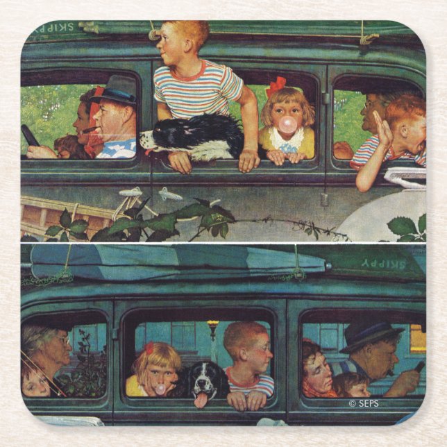 Coming and Going by Norman Rockwell Square Paper Coaster (Front)