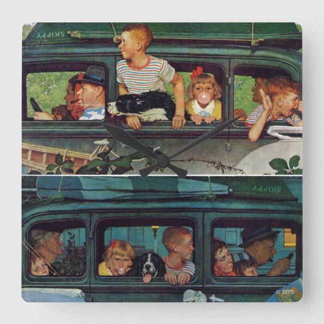 Coming and Going by Norman Rockwell Square Wall Clock (Front)
