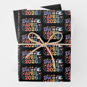 Coming April 2026 Due in New Baby Mommy Pregnancy Wrapping Paper Sheets