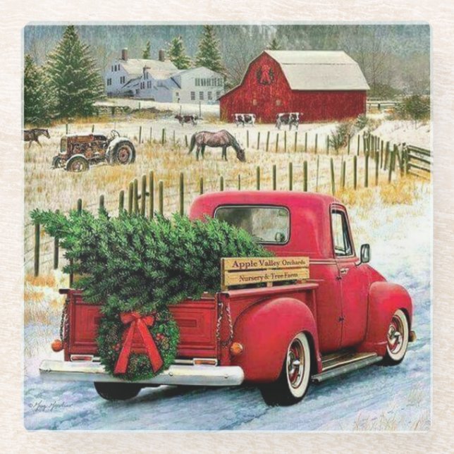Coming Home with a Christmas Tree Glass Coaster (Front)