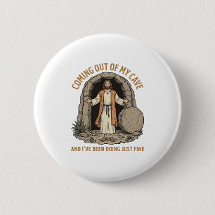 Coming Out of My Cave Funny Christian Vintage Shir Button