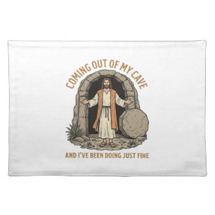 Coming Out of My Cave Funny Christian Vintage Shir Cloth Placemat