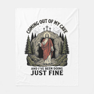 Coming Out of My Cave Vintage Religious Funny Shir Fleece Blanket