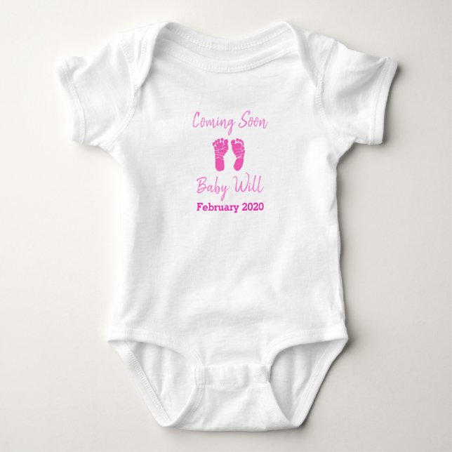 Coming Soon, Baby Due Date Announcement Baby Bodysuit (Front)
