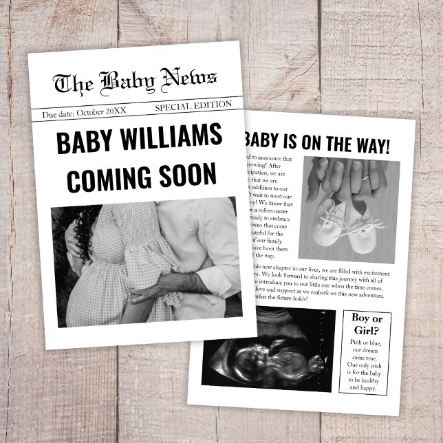 Coming Soon Baby Newspaper Pregnancy Announcement (newspaper pregnancy announcement coming soon baby is on the way sonogram ultrasound photo)