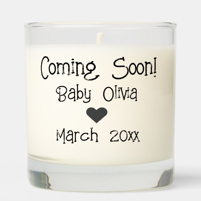 Coming Soon! Baby Pregnancy Announcement Heart Scented Candle (Front)