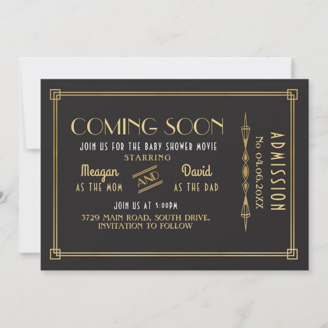 Coming Soon Baby Shower Movie Ticket Party Save The Date (Front)