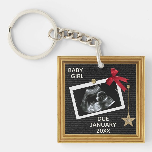 Coming Soon Baby Ultrasound Christmas Peg Board  Keychain (Front)