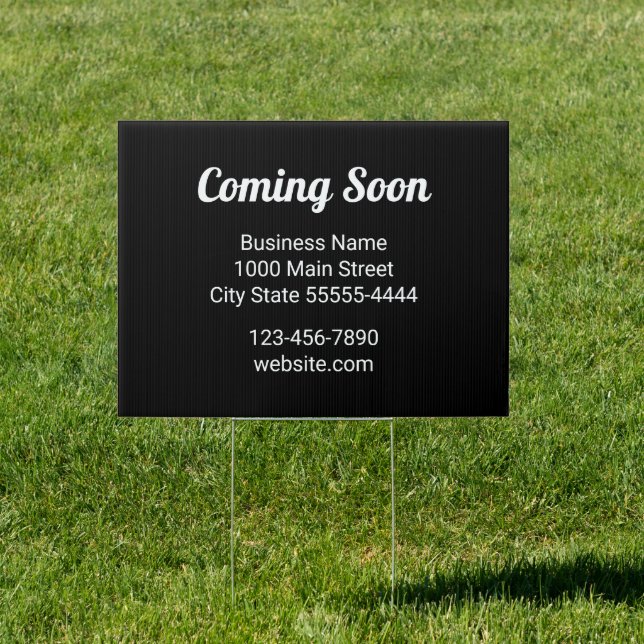 Coming Soon Black and White Business Name Address Sign (Insitu)