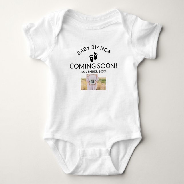 Coming Soon Custom Pregnancy Photo Announcement  Baby Bodysuit (Front)