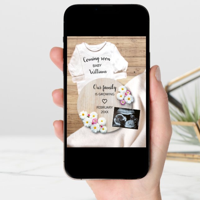 Coming Soon Floral Ultrasound Photo Pregnancy Announcement (Front Digital)