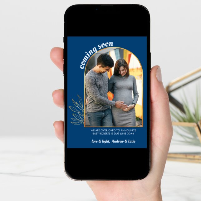 Coming Soon Gold Arch 2 Photo Blue Pregnancy Announcement (Front Digital)