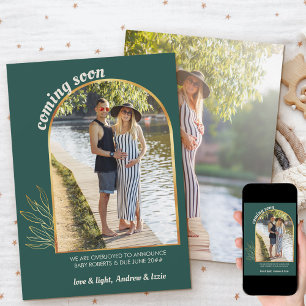 Coming Soon Gold Arch 2 Photo Green Pregnancy Announcement