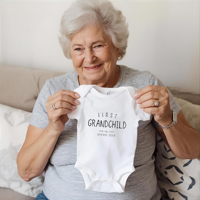 Coming Soon New Grandparent Date Baby Announcement Baby Bodysuit (Happy and fun baby pregnancy announcement to their grandmother as first grandchild.  )