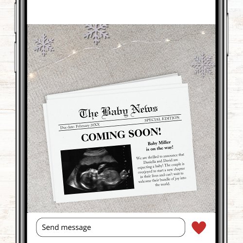 Coming Soon Newspaper Photo Winter Pregnancy Announcement