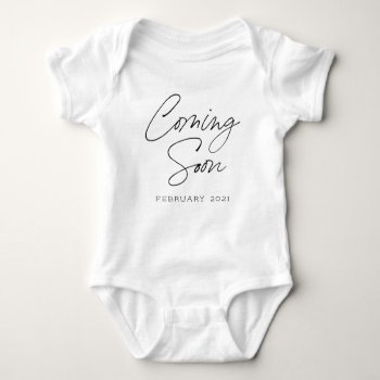 Coming Soon Script Custom Pregnancy Announcement Baby Bodysuit by NBpaperco at Zazzle