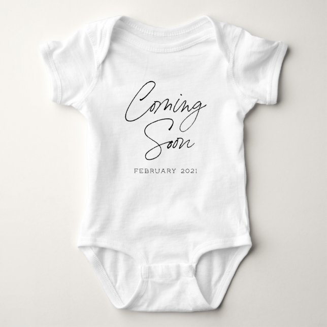 Coming Soon Script Custom Pregnancy Announcement Baby Bodysuit (Front)