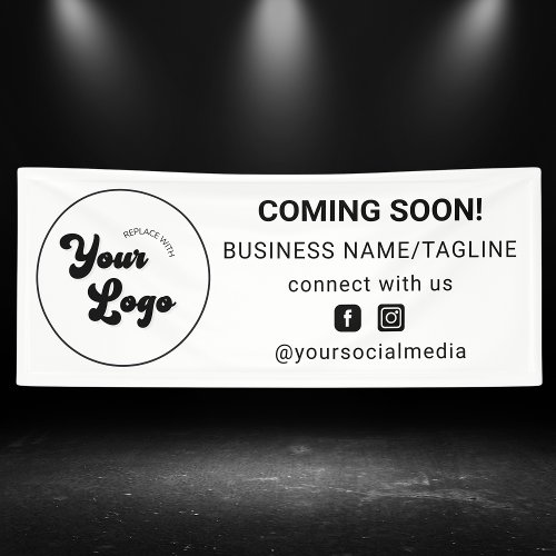 Coming Soon Social Media  Business Logo Minimal Banner