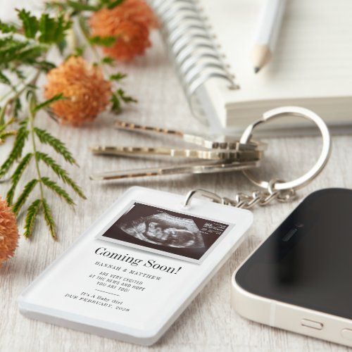 Coming Soon Ultrasound Photo Baby Announcement Keychain