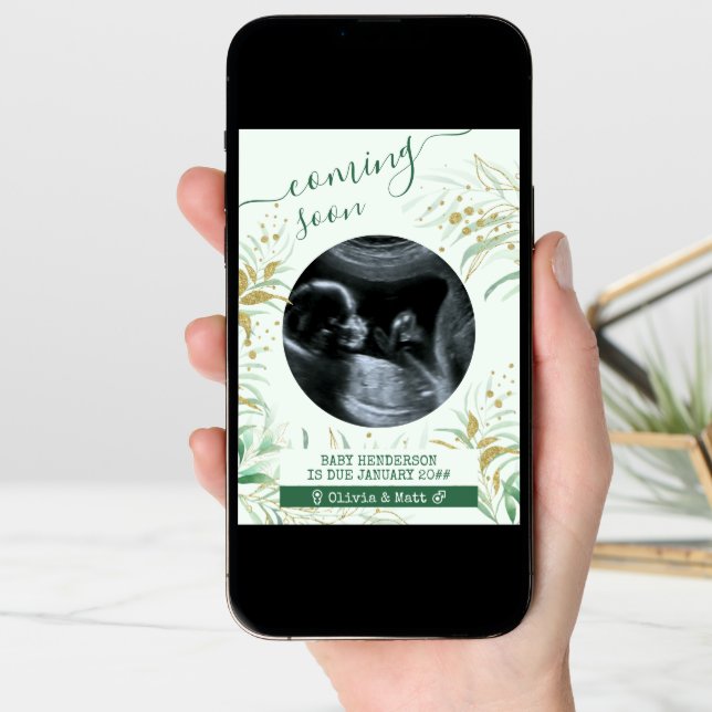 Coming Soon Ultrasound Photo Elegant Foliage Announcement (Front Digital)