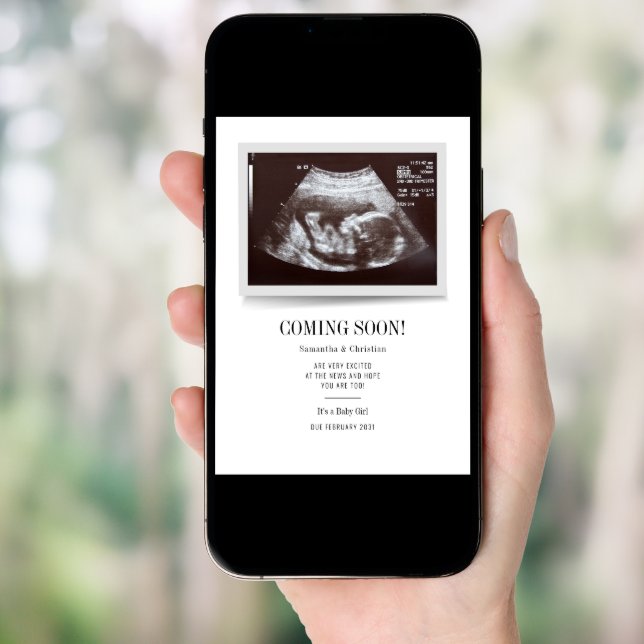 Coming Soon Ultrasound Photo Pregnancy Announcemen Invitation (Front Digital)