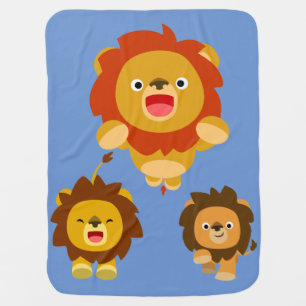 'Coming!!' Three Cute Cartoon Lions Baby Blanket