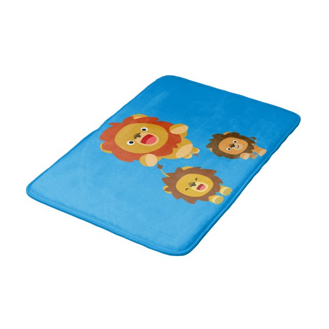 'Coming!!' Three Cute Cartoon Lions Bathroom Mat (Angled)