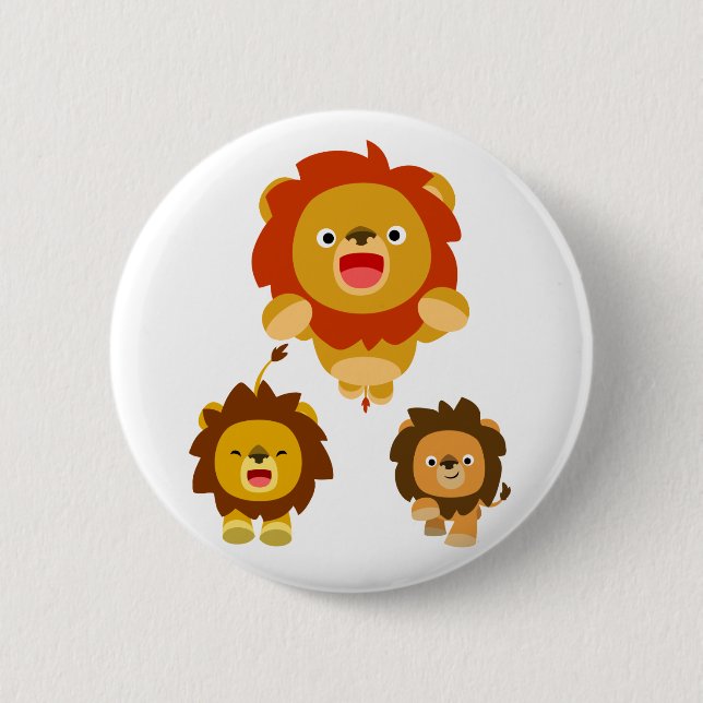 'Coming!!" Three Cute Cartoon Lions Button Badge (Front)