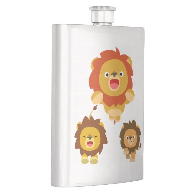 'Coming!!" Three Cute Cartoon Lions Classic Flask (Right)