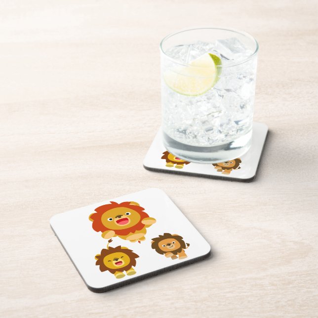 'Coming!!" Three Cute Cartoon Lions Coasters Set (Right Side)