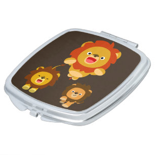 'Coming!!" Three Cute Cartoon Lions Compact Mirror