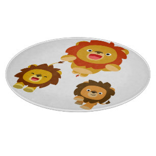 'Coming!!" Three Cute Cartoon Lions Cutting Board