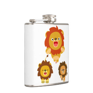 'Coming!!" Three Cute Cartoon Lions Hip Flask