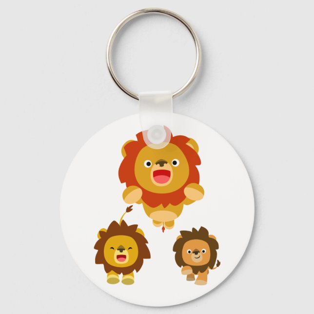 'Coming!!" Three Cute Cartoon Lions Keychain (Front)